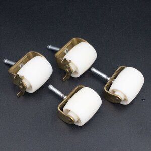 Vintage Lot of 4 Large 3" Furniture Bed Casters Wheels Plastic Metal Brass Tone